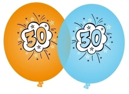 8x stuks 30 jaar verjaardag thema feest ballonnen Multi