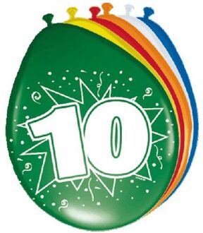 8x stuks Ballonnen versiering 10 jaar Multikleur