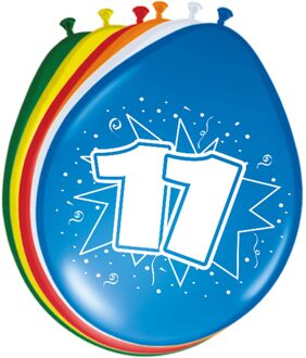 8x stuks Ballonnen versiering 11 jaar Multikleur