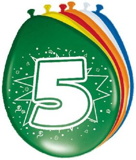 8x stuks Ballonnen versiering 5 jaar Multikleur