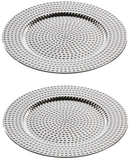 8x stuks diner borden/onderborden zilver met steentjes 33 cm