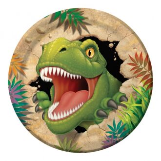 8x stuks Dinosaurus t-rex kinder verjaardag bordjes 23 cm - Feestbordjes Multikleur