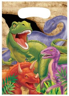 8x stuks Dinosaurus thema uitdeelzakjes/feestzakjes Multi