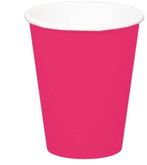 8x stuks drinkbekers van papier fuchsia roze 350 ml - Feestbekertjes