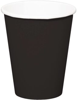 8x stuks drinkbekers van papier zwart 350 ml - Feestbekertjes