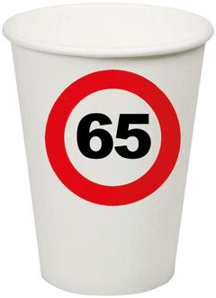 8x stuks feest verjaardag bekertjes 65 jaar stopbord - Feestbekertjes Multikleur