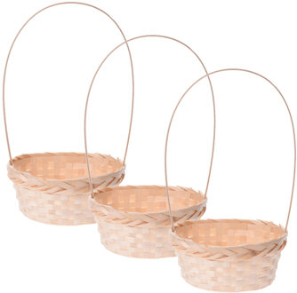 8x stuks gevlochten mandjes/paasmandjes bamboe rond met hengsel 38 cm