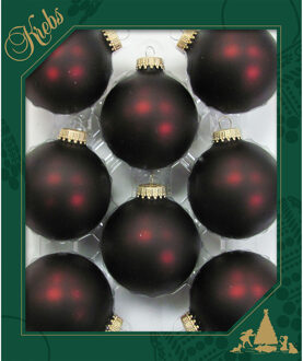 8x stuks glazen kerstballen 7 cm chocolade bruin/rood - Kerstbal