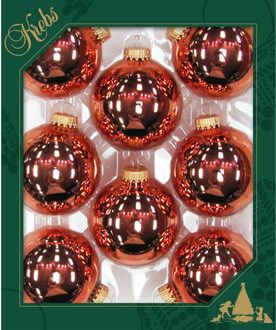 8x stuks glazen kerstballen 7 cm gepolijst koper