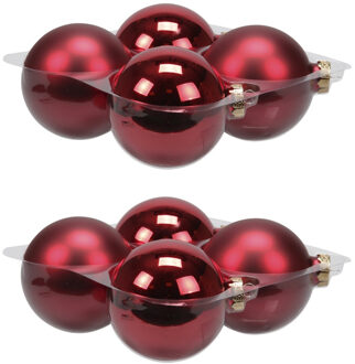 8x stuks glazen kerstballen rood 10 cm mat/glans - Kerstbal