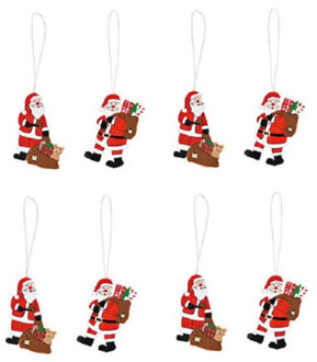 8x stuks houten kersthangers kerstmannen 6 cm kerstornamenten Rood