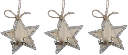 8x stuks houten kersthangers sterren 6 cm kerstornamenten - Kersthangers Bruin
