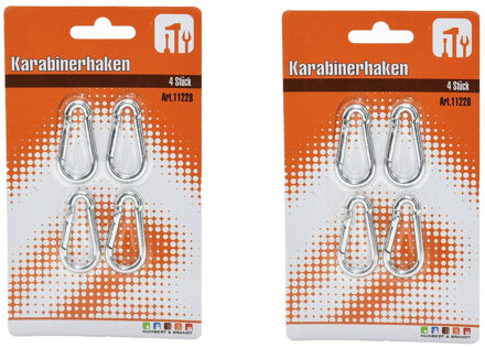 8x stuks karabijnhaak / karabijnhaken aluminium 4 cm