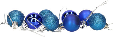 8x stuks kerstballen blauw mix van mat/glans/glitter kunststof 3 cm - Kerstbal