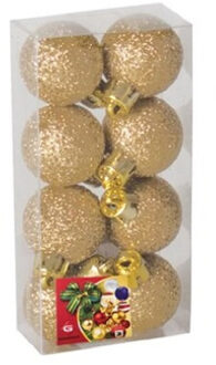 8x stuks kerstballen goud glitters kunststof 3 cm - Kerstbal Goudkleurig