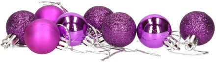 8x stuks kerstballen paars mix van mat/glans/glitter kunststof 3 cm - Kerstbal