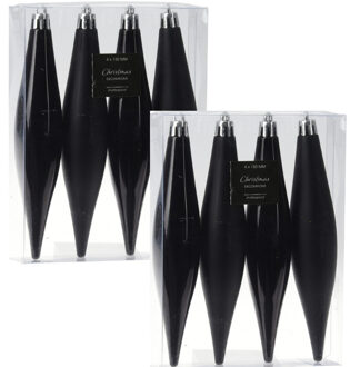 8x stuks kunststof ijspegels kersthangers zwart 15 cm mat/glans - Kersthangers