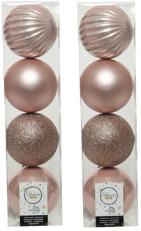 8x stuks kunststof kerstballen lichtroze (blush pink) 10 cm - Kerstbal