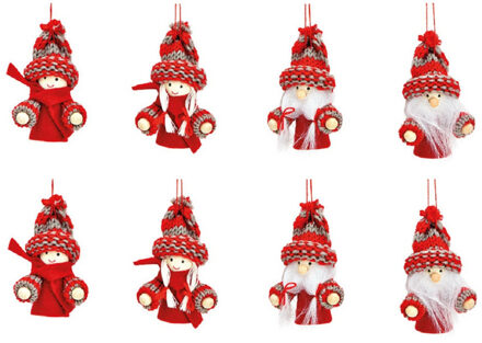 8x stuks kunststof kersthangers kerstpoppetjes/kerstmannetjes 8 cm kerstornamenten