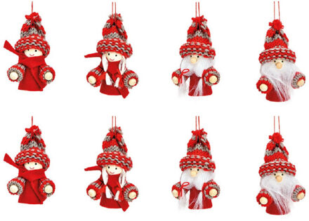 8x stuks kunststof kersthangers kerstpoppetjes/kerstmannetjes 8 cm kerstornamenten