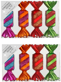 8x stuks kunststof kersthangers snoepjes gekleurd 10,5 cm kerstornamenten