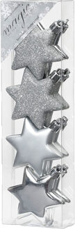 8x stuks kunststof kersthangers sterren zilver 6 cm kerstornamenten - Kersthangers Zilverkleurig
