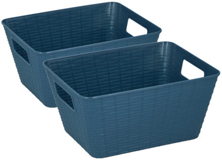 8x Stuks kunststof opbergmandjes blauw 26 x 20 x 13 cm