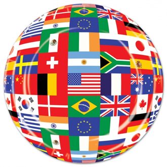 8x stuks landen thema bordjes met internationale vlaggen 23 cm Multi