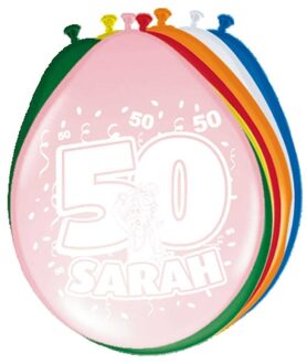 8x stuks Leeftijd ballonnen versiering 50 jaar Sarah - Ballonnen Multikleur