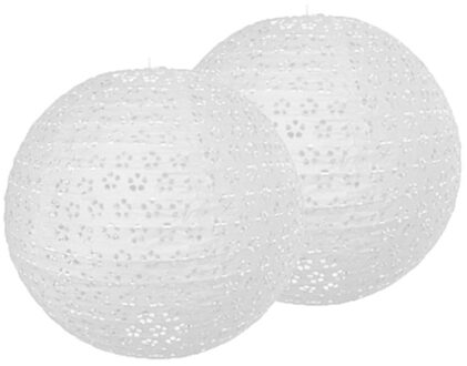 8x stuks luxe lampion wit met bloem motief 35 cm