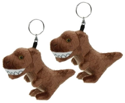 8x stuks pluche knuffel T-rex dinosaurus sleutelhanger 16 cm