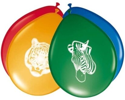 8x stuks Safari/jungle dieren kinderfeestje thema ballonnen 27 cm - Ballonnen Multikleur