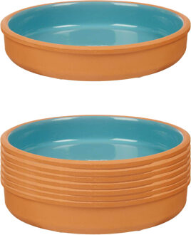 8x stuks tapas/hapjes serveren/oven schaal terracotta/blauw 23 x 4 cm