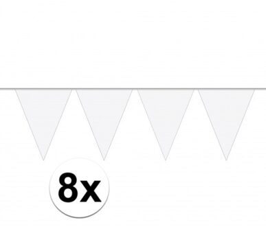 8x stuks Witte vlaggetjes slinger van 10 meter