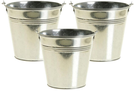 8x stuks zinken emmertje/bloempot zilver 9 cm hoog