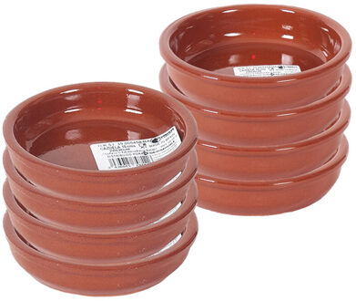 8x Terracotta tapas bakjes/schaaltjes 14 cm en 10 cm - Snack en tapasschalen Bruin