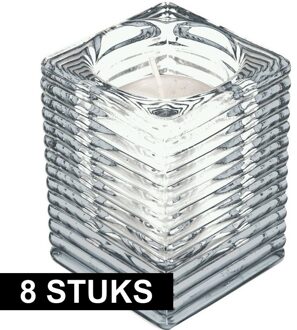 8x Transparante glazen kaarsenhouders met kaars 7 x 10 cm 24 branduren - Geurloze kaarsen - Woondecoraties