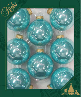 8x Waterlelie blauwe glazen kerstballen glans 7 cm kerstboomversiering Lichtblauw