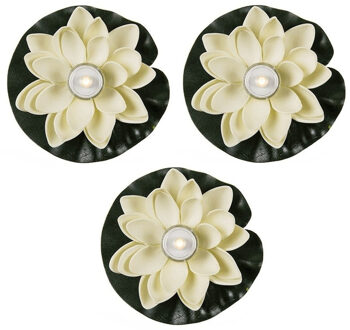 8x waterlelie met led-licht - wit - d13 cm - kunststof - drijvend - werkt op batterijen