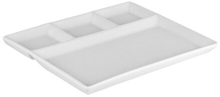 8x Wit porseleinen fondue/gourmet/bbq bord 28 x 20 cm 4 vakken - Dinerborden 4-vaks rechthoek 8 stuks - Fonduebord - Gourmetbord - Barbecuebord