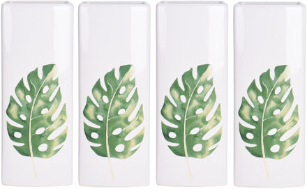 8x Witte radiator waterverdampers/luchtbevochtigers botanische planten print monstera blad 21 cm - Waterverdampers voor de verwarming