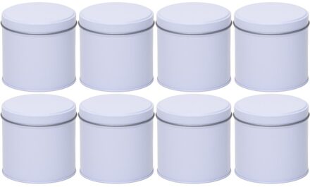 8x Witte ronde opbergblikken/bewaarblikken 10 cm - Stroopwafelblik - Witte koffiepads/koffiecups voorraadblikken - Voorraadbussen