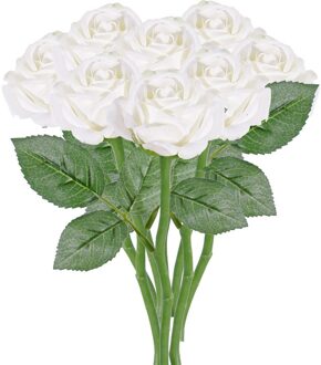 8x Witte rozen/roos kunstbloemen 27 cm