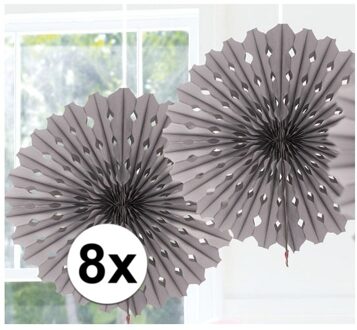 8x Zilveren decoratie waaiers van papier 45 cm