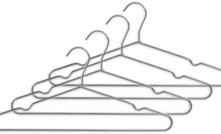 8x Zilveren kleding hangers met broekstang 40 cm - Kledinghangers Zilverkleurig