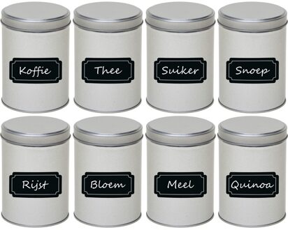 8x Zilveren ronde opbergblikken/bewaarblikken met beschrijfbare labels/etiketten 13 cm - Action products