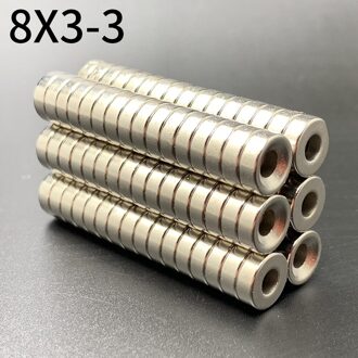 8x3-3 Neodymium Magneet 8X3 Gat 3 N35 Ndfeb Ronde Super Krachtige Sterke Permanente Magnetische Imanes