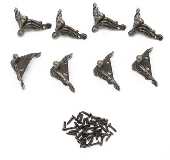 8Xdecorative Antieke Bronzen Sieraden Geschenkdoos Hout Case Voeten Been Hoek Protector