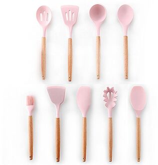 9/10/12pcs Koken Gereedschap Set Siliconen Keukengerei Set kookgerei keuken gereedschap set met storage case roze 9stk-B