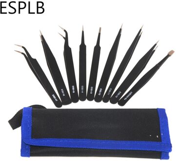 9-10 Pcs Esd Roestvrijstalen Pincet Precisie Anti-Statische Industriële Reparatie Tools Pincet Voor Elektronica Solderen Crafting 9stk